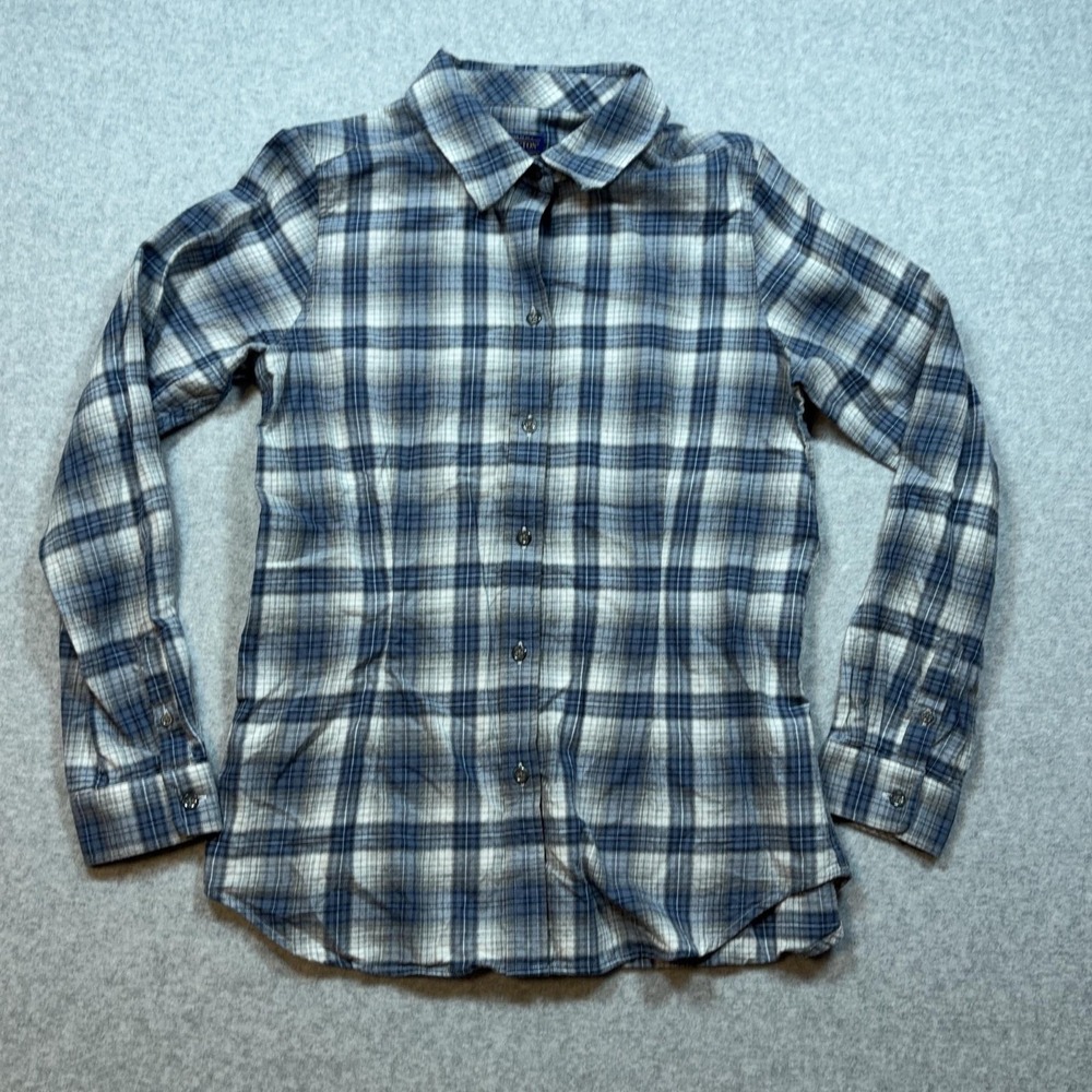 Pendleton Shirt Womens Medium Blue Plaid 100% Cotton Flannel Button Up Casual